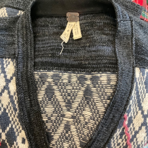 Free People Foxtrot Argyle Wool Blend Cardigan Grandpa Grunge Sweater XS British - Picture 14 of 16